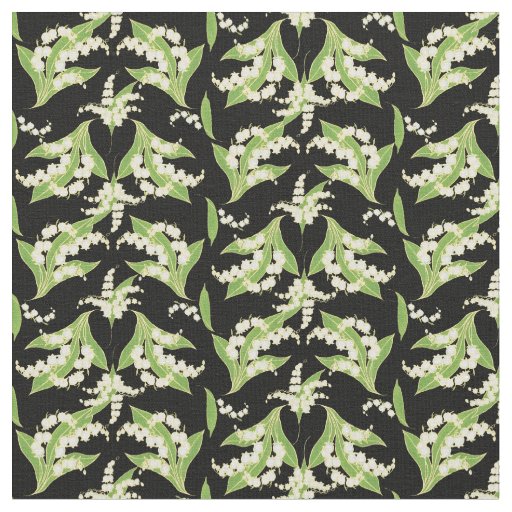 Chic Lilies-of-the-Valley on Black Floral Fabric