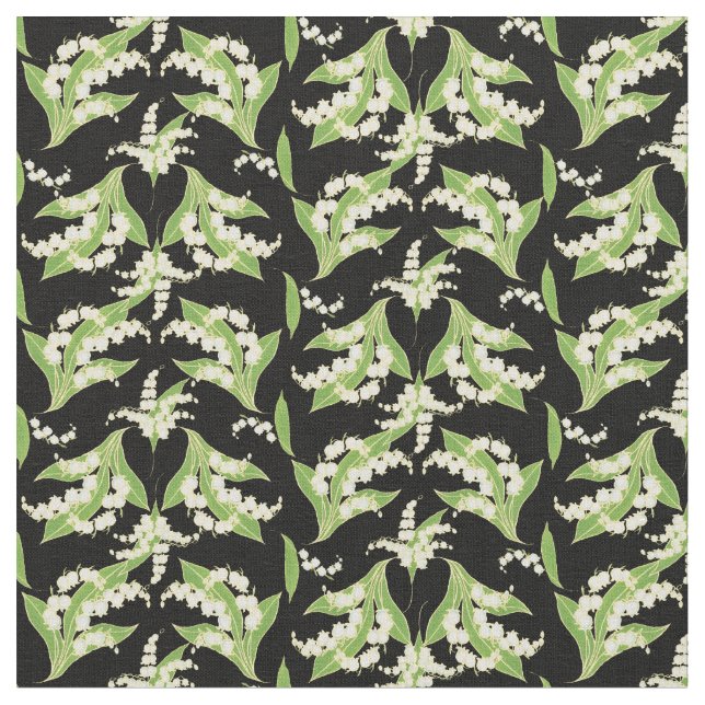 Chic Lilies-of-the-Valley on Black Floral Fabric (Close Up)