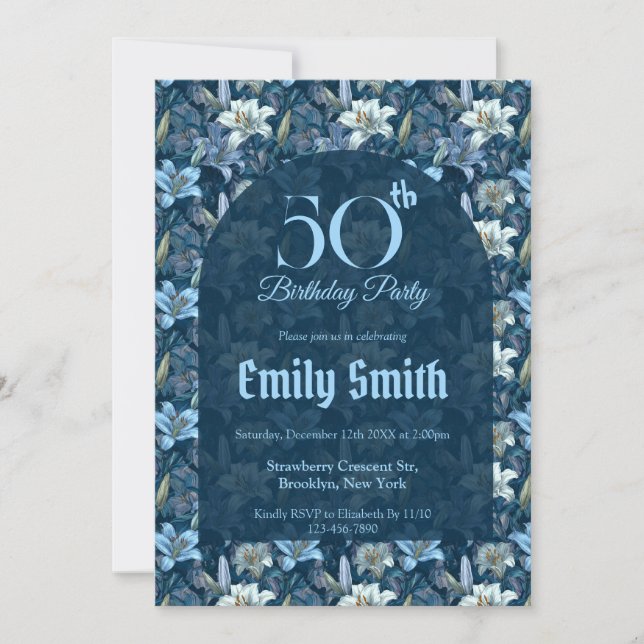Chic Lilies Themed 10Th Birthday Invitation (Front)