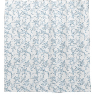 Chic Lily-of-the-Valley Floral Motif Blue on White Shower Curtain
