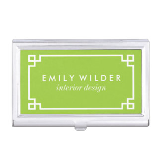 Chic Lime Green and White Greek Key Business Card Holder