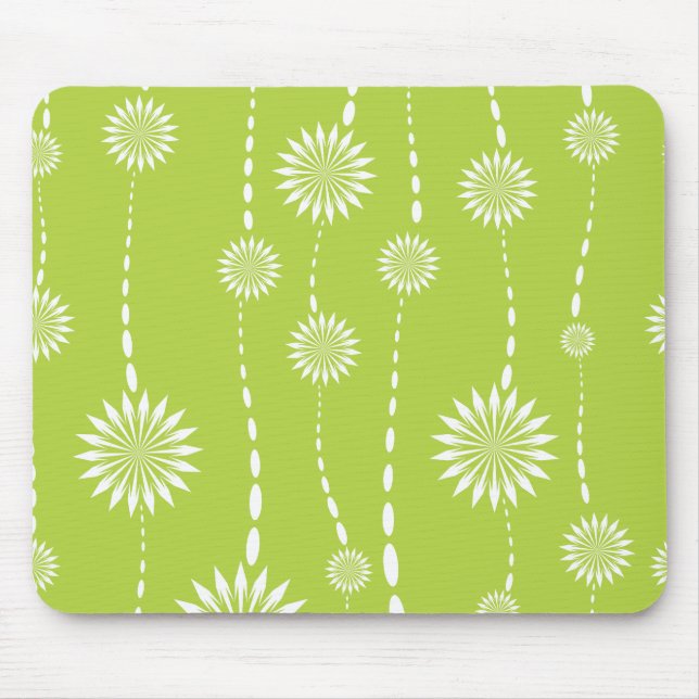 Chic Lime Green Floral Computer Mouse Pad (Front)