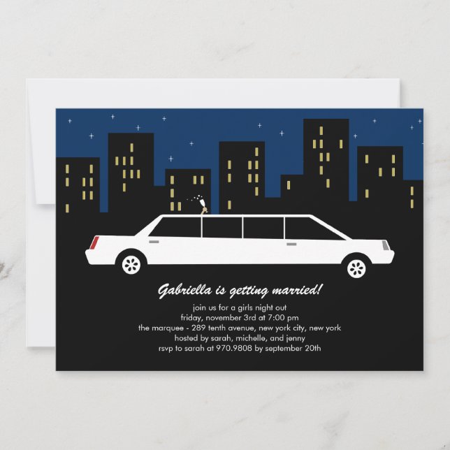 Chic Limousine Bachelorette Party Invitations (Front)