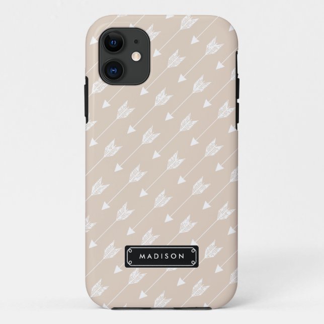 Chic Linen Beige Tribal Arrows Personalized Case-Mate iPhone Case (Back)