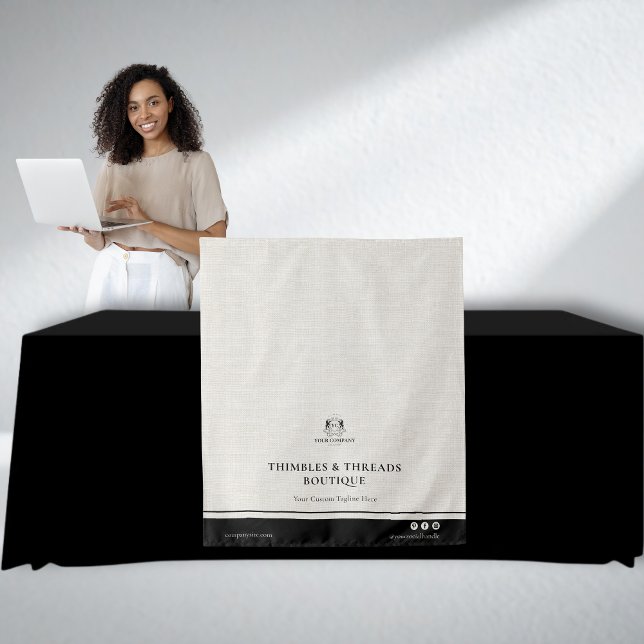 Chic Linen Black Business Logo Event Display Table Tapestry (Creator Uploaded)