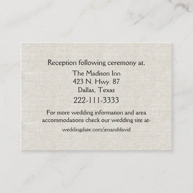 Chic Linen Look Wedding Enclosure Card (Front)
