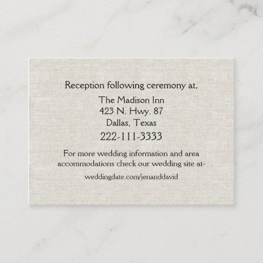 Customizable Chic Linen Look Wedding Enclosure Card Business Card Templates
