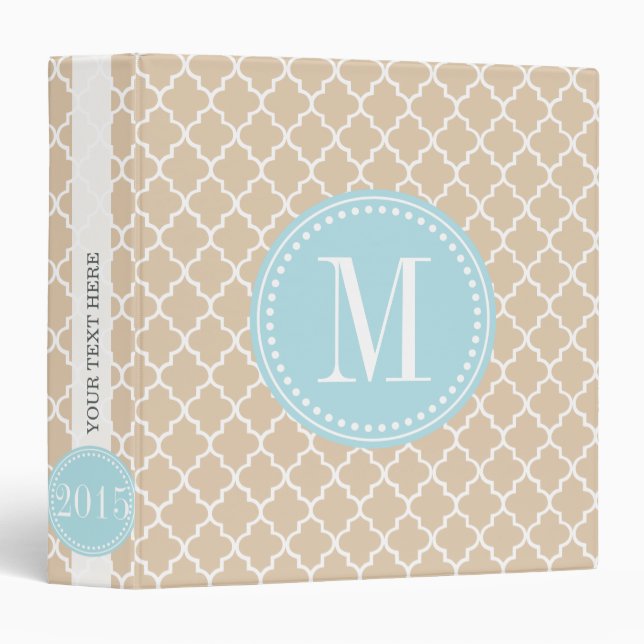 Chic Linen Moroccan Lattice Personalized 3 Ring Binder (Front/Spine)