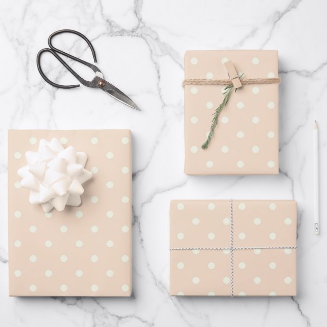 Chic Linen Pale Light Pink White Polka Dot Pattern Wrapping Paper Sheets (Front)