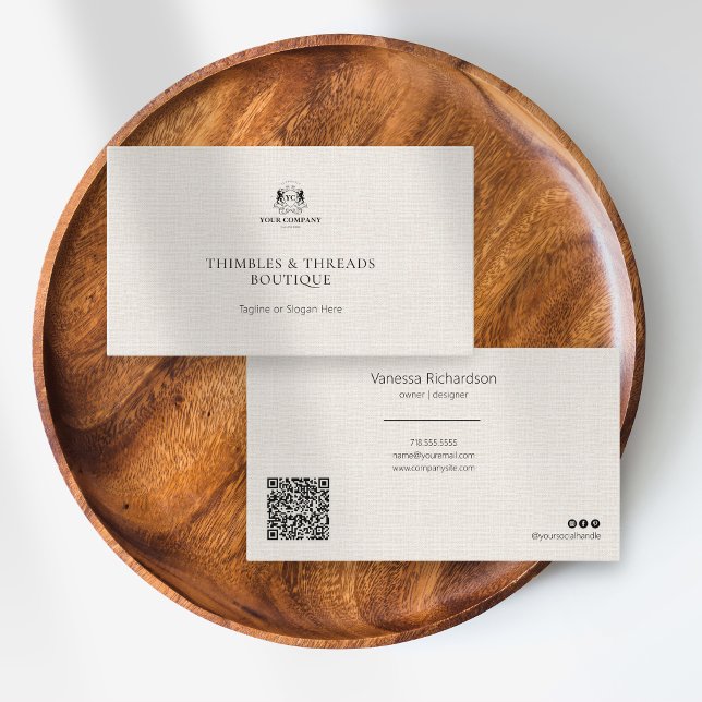 Chic Linen Simple Business Logo QR Marketing Card (Creator Uploaded)
