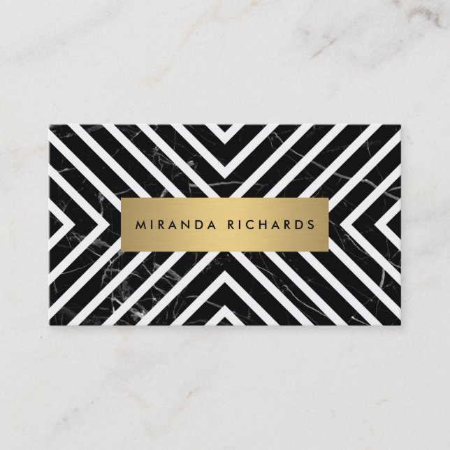 Chic Lines Black Marble White Stripes II Business Card (Front)