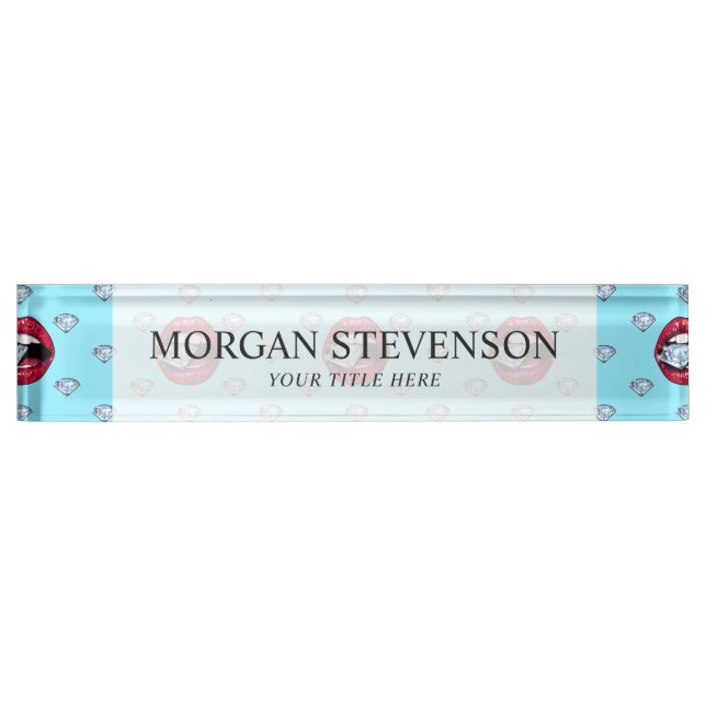 Chic Lips Diamond Girly Desk Name Plate (Front)