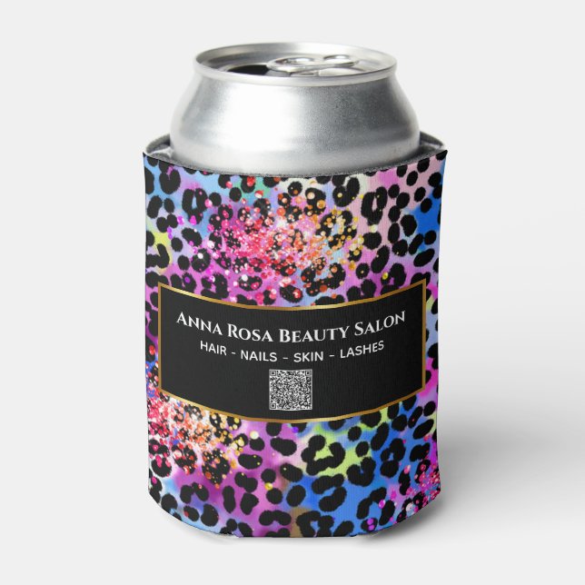 *~* Chic LIPS Glitter Animal Leopard Spots QR Can Cooler (Can Front)