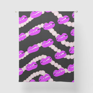 Chic Lips Pearls Pink Black Sheer Curtains