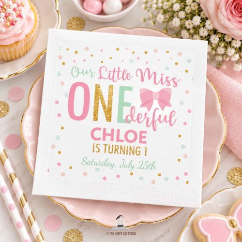 Chic Little Miss ONEderful 1st Birthday Pink Bows Napkins