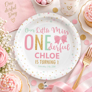 Chic Little Miss ONEderful 1st Birthday Pink Bows Paper Plates