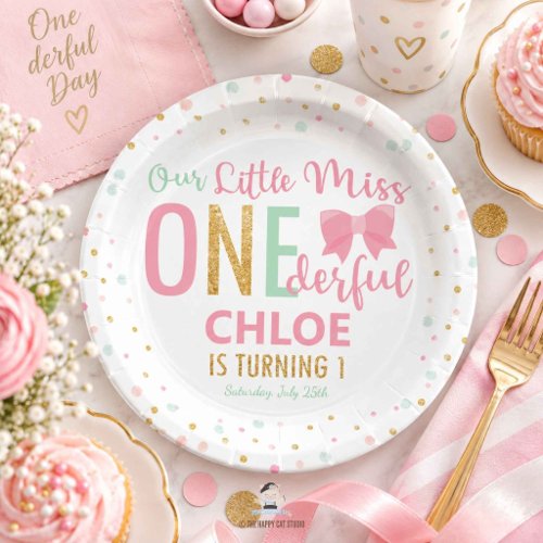 Chic Little Miss ONEderful 1st Birthday Pink Bows Paper Plates
