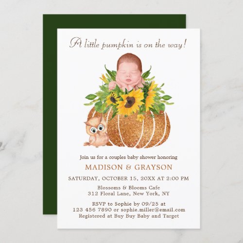 Chic Little Pumpkin Couples Baby Shower Invitation