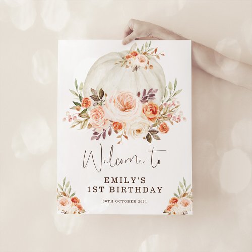Chic Little Pumpkin Fall Floral Birthday Welcome Poster