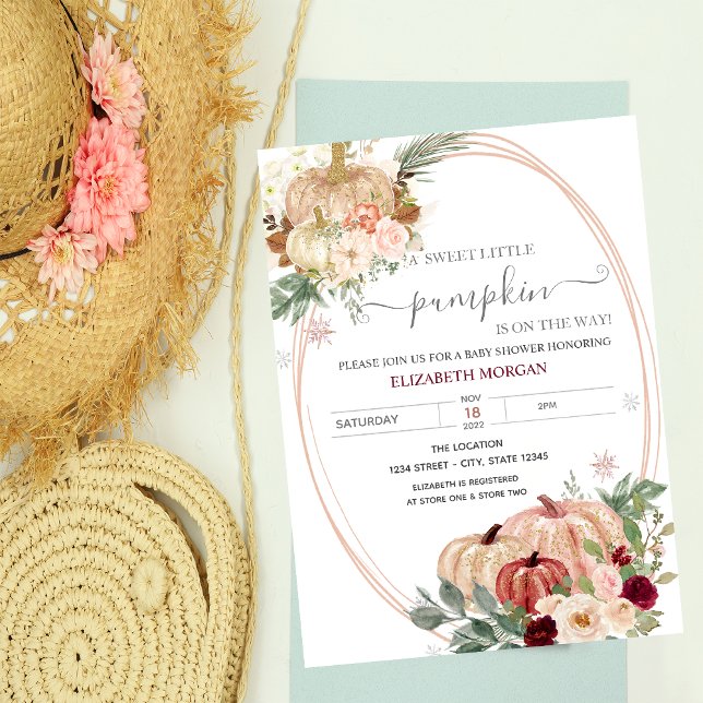 Chic Little Pumpkin Frame Flowers Baby Shower  Invitation (Creator Uploaded)