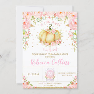 Chic Little Pumpkin Pink Floral Girl Baby Shower Invitation