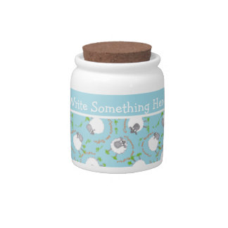 Chic Little Storage Jar: Blue, Fun Sheep Patterns Candy Jar