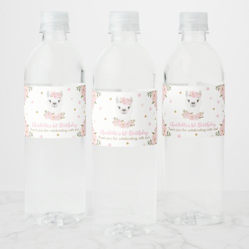 Chic Llama Blush Pink Floral Birthday Party Favor Water Bottle Label