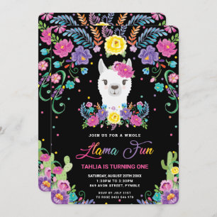 Chic Llama Fun Mexican Floral 1st Birthday Party  Invitation