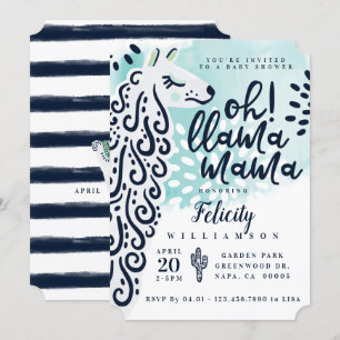 Chic Llama Mama & Stripes - It's A Boy Baby Shower Invitation