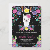 Chic Llama Mexican Floral Baby Shower Chalkboard Invitation (Front)