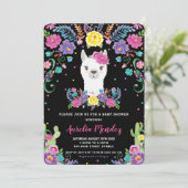 Chic Llama Mexican Floral Baby Shower Chalkboard Invitation (Standing Front)