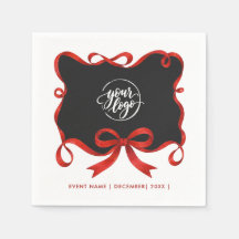 Chic Logo Christmas Black Red Ribbon Bow Script