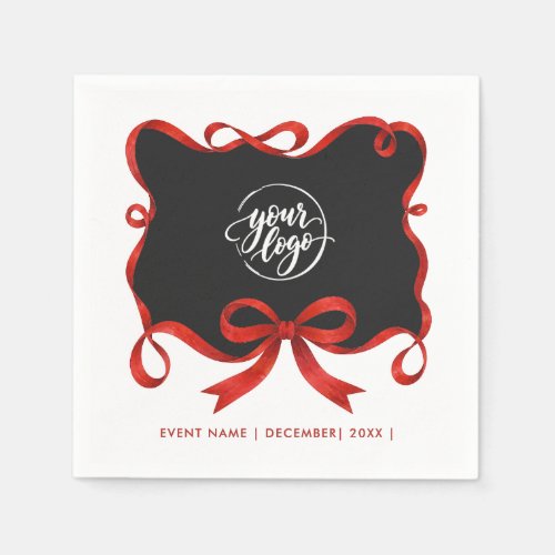 Chic Logo Christmas Black Red Ribbon Bow Script Napkins
