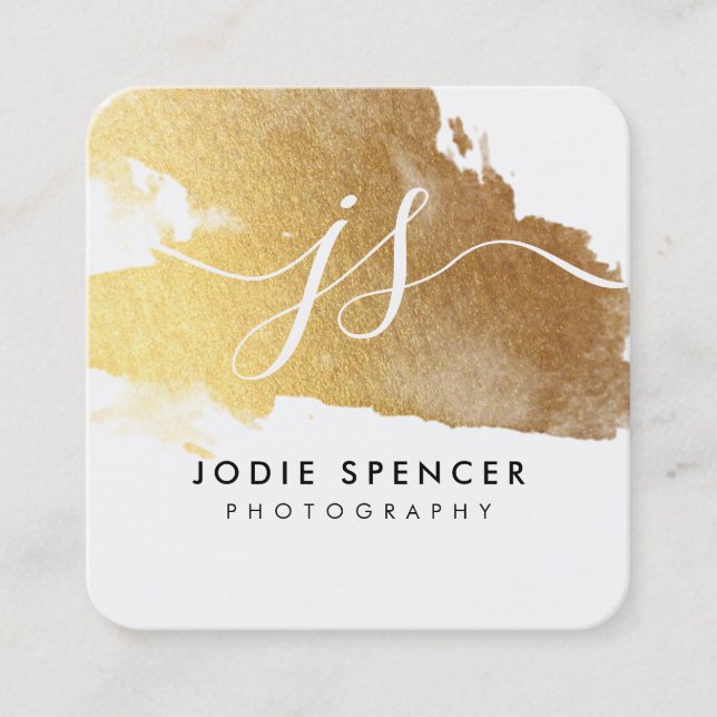 CHIC LOGO elegant pretty glamorous gold ink mark Square Business Card (Front)