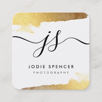 Chic Logo Elegant Pretty Glamorous Gold Ink Mark Square Business Card by edgeplus at Zazzle