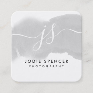 CHIC LOGO elegant pretty initial silver watercolor Square Business Card