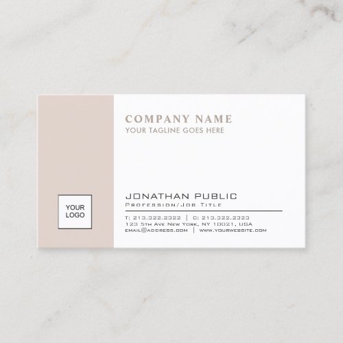Chic Logo Plain Company Plain Beige White Trendy Business Card