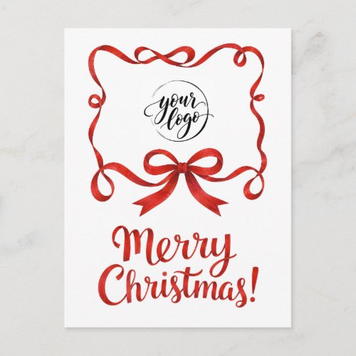 Chic Logo Red Christmas Company Ribbon Script Postcard