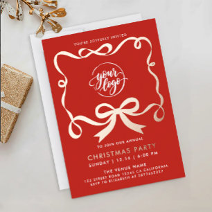 Chic Logo Red White Business Company Christmas Foil Invitation