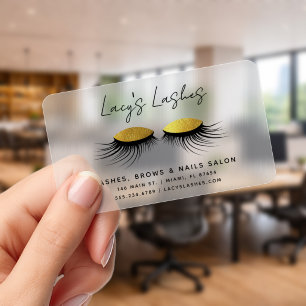 Chic Long Lashes Brows Makeup Artist Gold Glitter Clear Business Cards