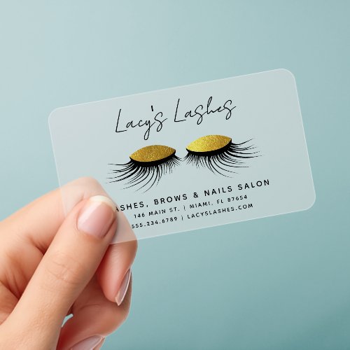 Chic Long Lashes Brows Makeup Artist Gold Glitter Clear Business Cards
