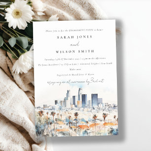 Chic Los Angeles, California Watercolor Engagement Invitation