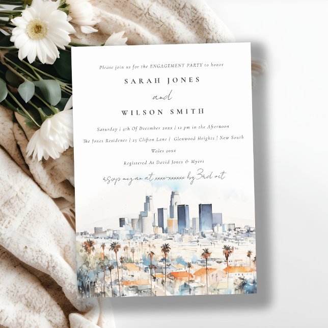 Chic Los Angeles, California Watercolor Engagement Invitation (Creator Uploaded)
