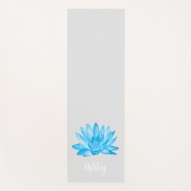 chic lotus baby blue personalized script yoga mat (Front)
