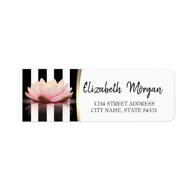 Chic Lotus, Black Stripes  Address Label (Front)