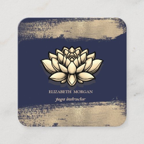 Chic Lotus Flower Faux Gold Brush Stroke Square Business Card