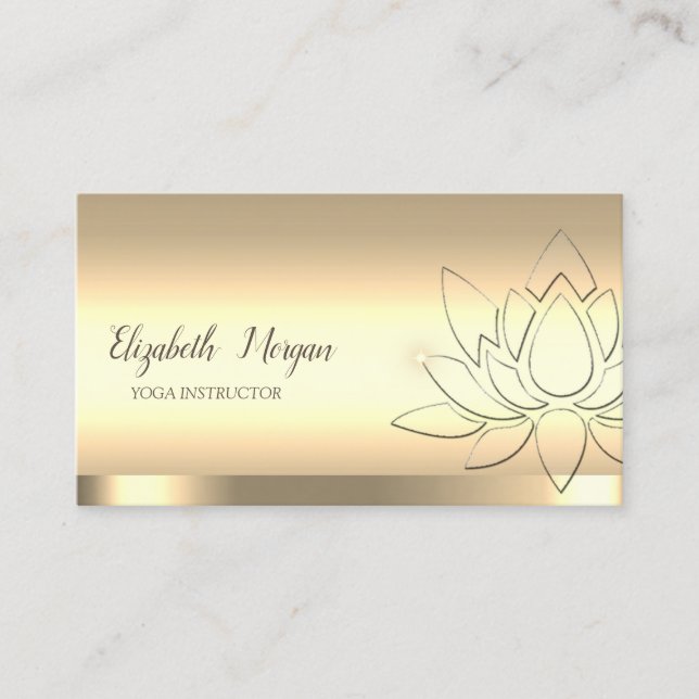 Chic Lotus Flower Yoga Instructor Gold Business Card (Front)