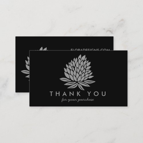 Chic Lotus Flowers Black Gray Order Thank You Business Card