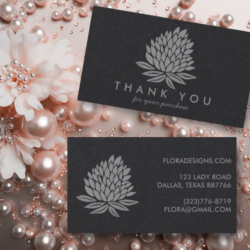 Chic Lotus Flowers Luxe Soft Gray Order Thank You Business Card