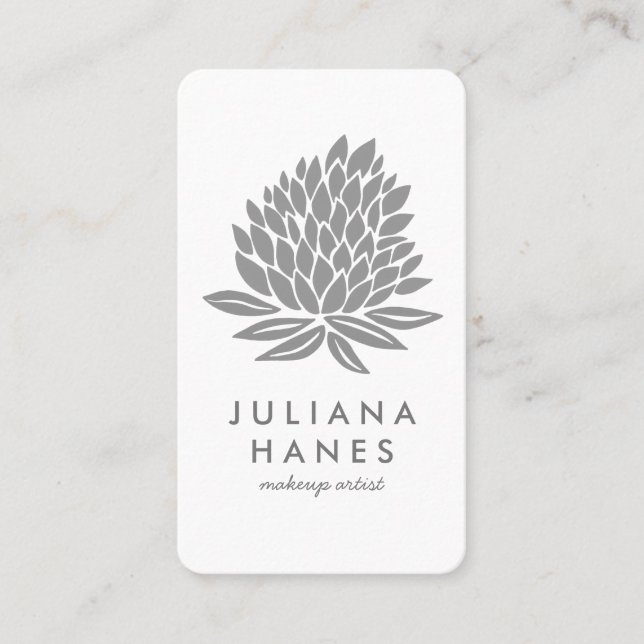 Chic Lotus Flowers Minimalist Gray & White Business Card (Front)